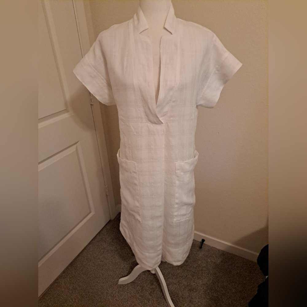 Banana Republic White Laurel Linen Cotton Utility Dress Sz S Excellent Condition